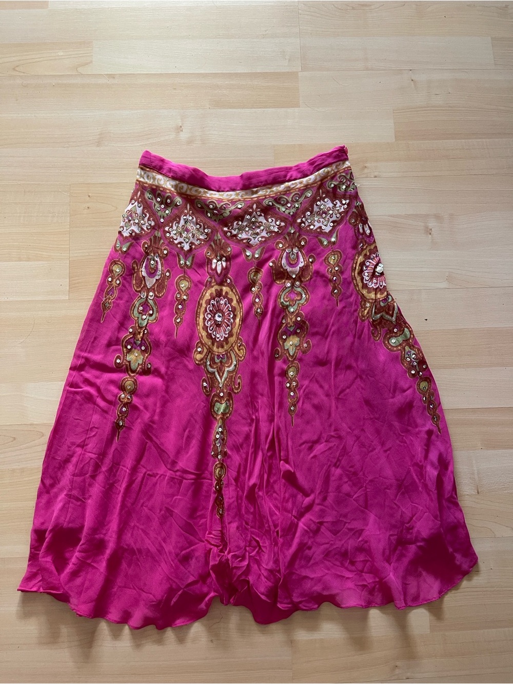 Angie Fuchsia Midi Skirt with Gold & Cream Embroidery